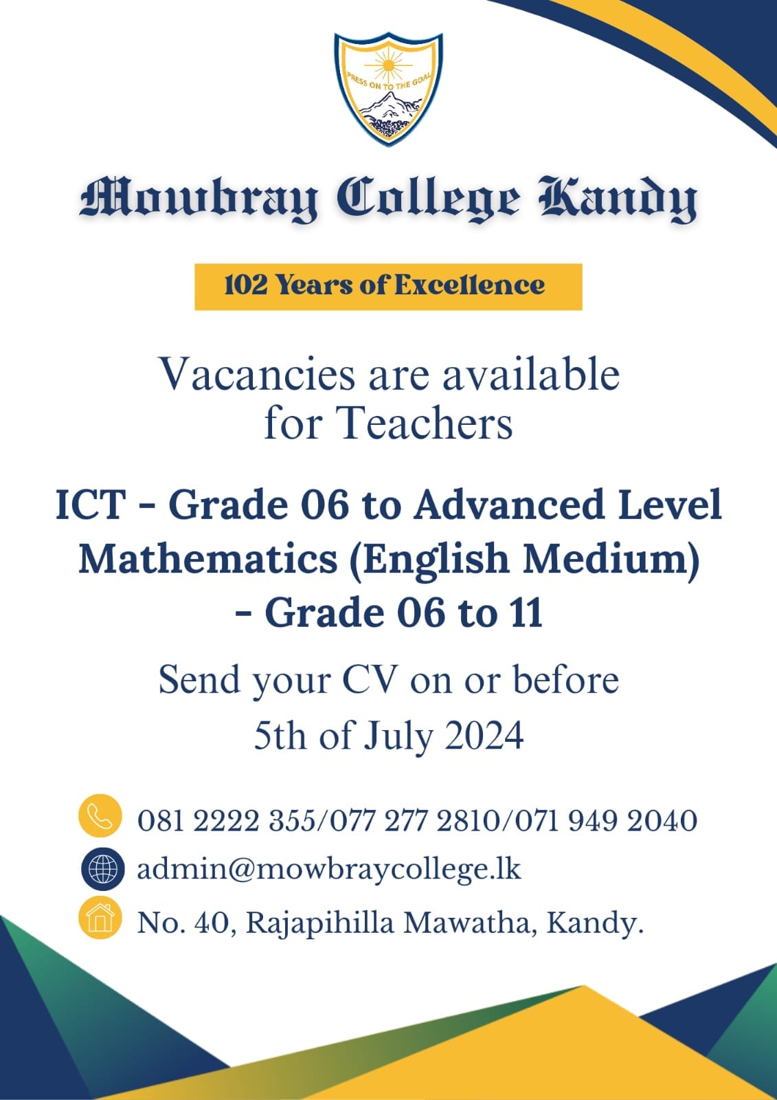 Teaching Vacancies for ICT & Mathematics
