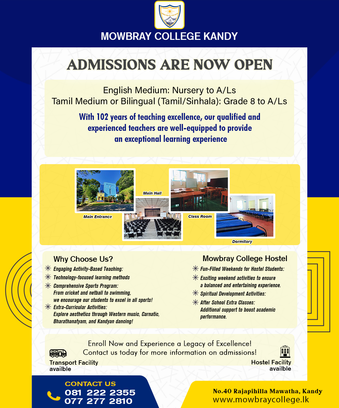 Mowbray College Admissions - December 2024